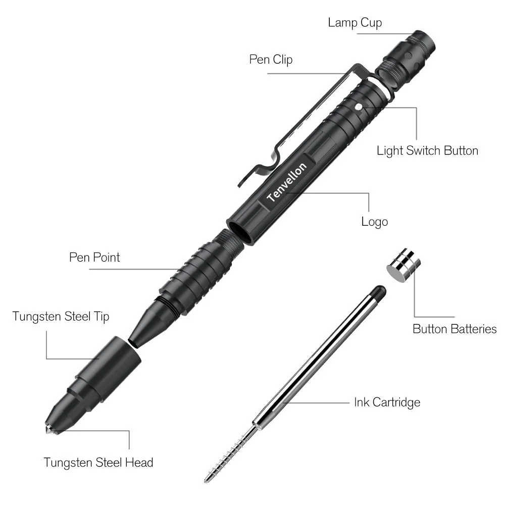 Karinis Taktinis Rašiklis savigynos Multi funkcijos LED Žibintuvėlis savigynos Reikmenys Apsaugos Gynybos Asmens Pen