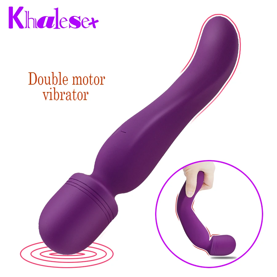 Khalesex Galingas clit Dual Vibratoriai Moterims USB Mokestis AV Magic Wand Massager Vibrator Suaugusiųjų Sekso Žaislai Moteris Masturbator