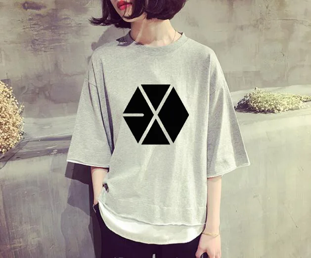 Kpop EXO laisvi marškinėliai moterims korėjos du KARTUS Vasaros medvilnės Harajuku Netikrą dviejų dalių, trumpomis rankovėmis marškinėlius NORIU VIENĄ drabužius