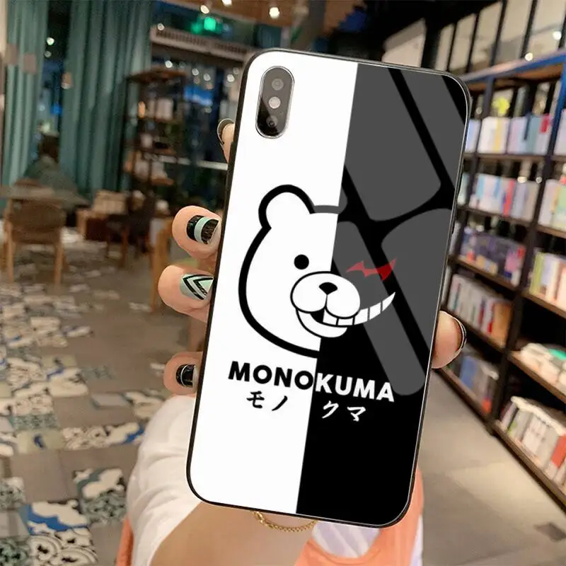 Kumamon Danganronpa Monokuma juoda Telefono dėklas Korpuso Grūdintas Stiklas iPhone 11 Pro XR XS MAX 8 X 7 6S 6 Plus SE 2020 atveju