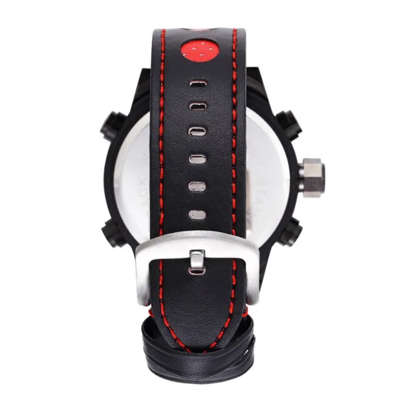 Kvarciniai Laikrodžių vyrams dual Japonija judėjimo sporto dviguba LED ekranas kariniai laikrodžiai odinis dirželis atsparus vandeniui vyrų laikrodis AMST 3013