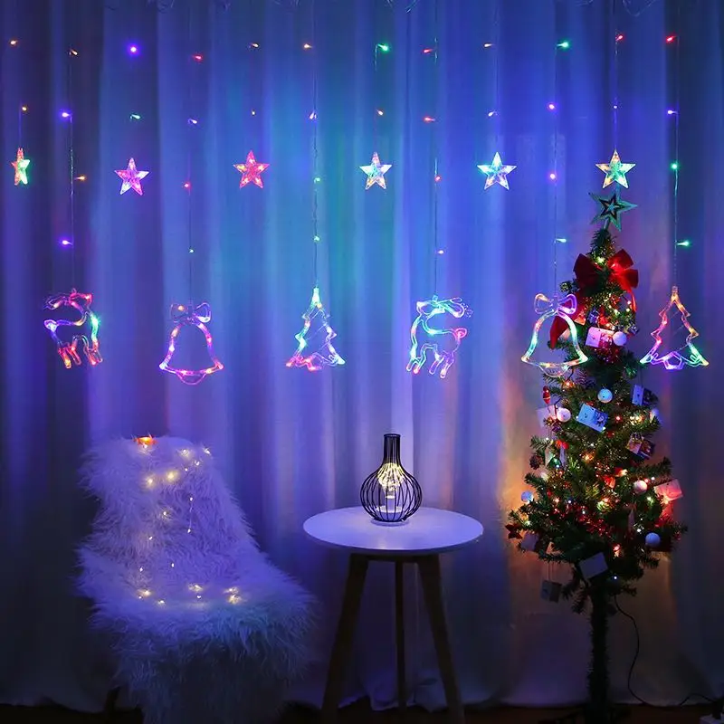 LED Kalėdų Elnias Medžio Varpai Star String Pasakų Žibintai Užuolaidų Šviesos Lauko Girlianda namams Šalis Naujųjų Metų Vestuvių Papuošalai