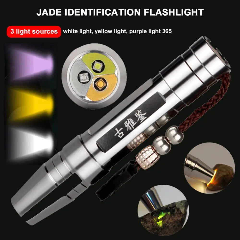 LED UV Žibintuvėlis Jade Akmuo Juvelyrikos Identifikacija Nešiojamas Žibintuvėlis Lauko Šviesos Balta/Geltona/Violetinė 3-in-1 Šviesos Spalvų