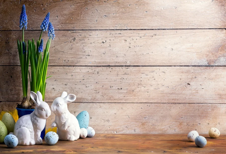 Laeacco Medžio Lenta Meno Linksmų Velykų Dieną Fotografijos Fonas Šeimos Easter Bunny Rabbit Velykų Kiaušiniai Nuotrauka Fone Photostudio