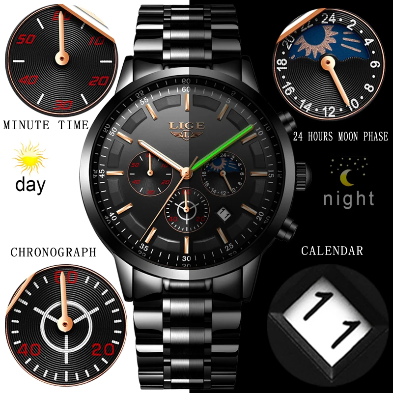 Laikrodžiai Vyrams Warterproof Sports Mens Watch LIGE Top Brand Prabangus Laikrodis Vyrų Verslo Kvarcinis Laikrodis Vyrams Relogio Masculino