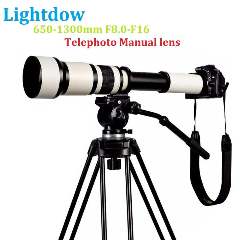 Lightdow 650-1300 F8.0-F16 Super Artinimo Rankinis Zoom Objektyvas+T2 Adapterio Žiedas Canon Nikon Sony 