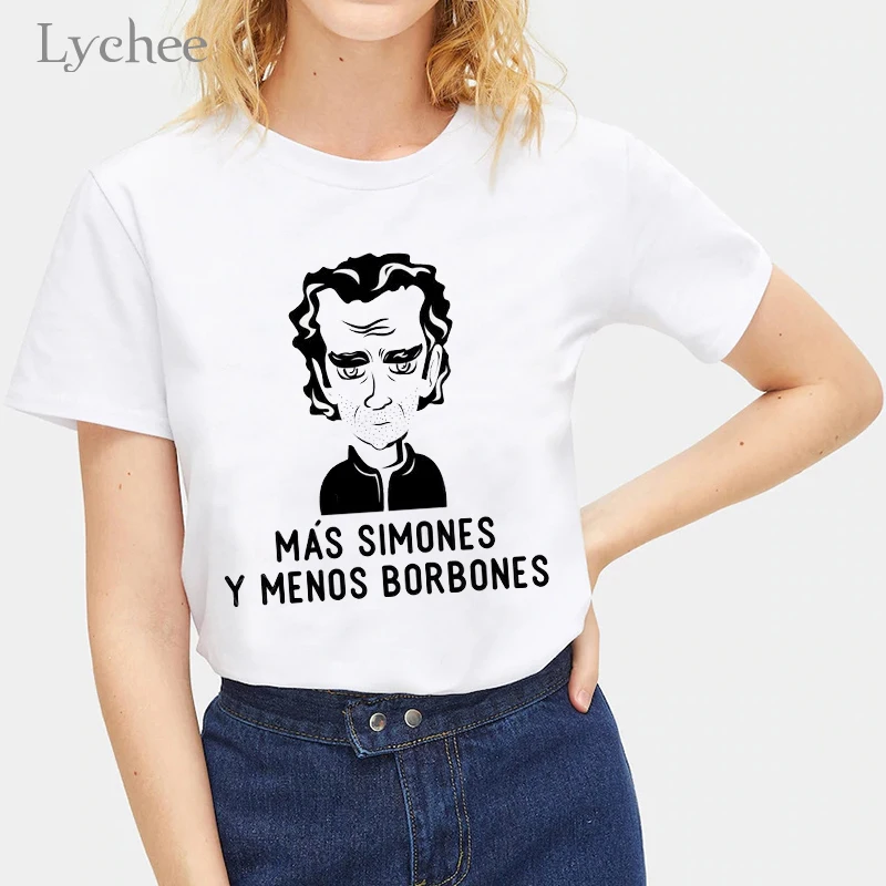 Ličiai Harajuku FERNANDO SIMÓN Spausdinti trumpomis Rankovėmis T-Shirt Moterims, Vasaros Marškinėliai Laisvi O-kaklo Atsitiktinis Ponios T-Shirt V-2XL