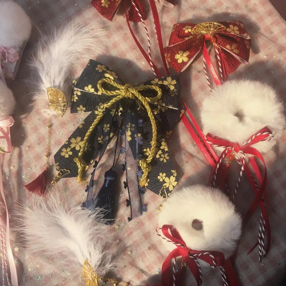 Lolita Senovės Papročius Japonijos Retro Spalvingas Kimono Staigius KC Lankelis Cosplay Minkštas Mergina Pusėje Įrašą Plaukų Papuošalas Headmade