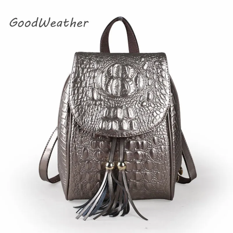 Mada moterims, kuprinės, aukštos kokybės splitas odos kuprinės kelionės dizaineris mažasis krokodilas spausdinti bronzos pečių maišą moteris