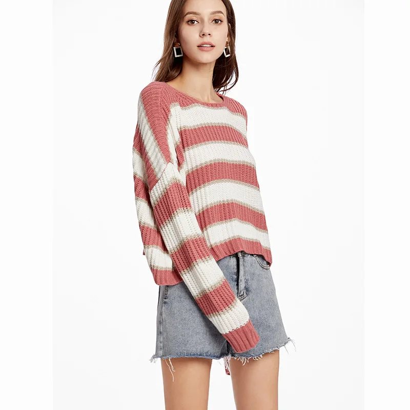 Megztinis 2020 m. rudens ir žiemos naujas moterų apvalios kaklo dryžuotas megztinis laisvas megztinis megztinis moteris megztiniai