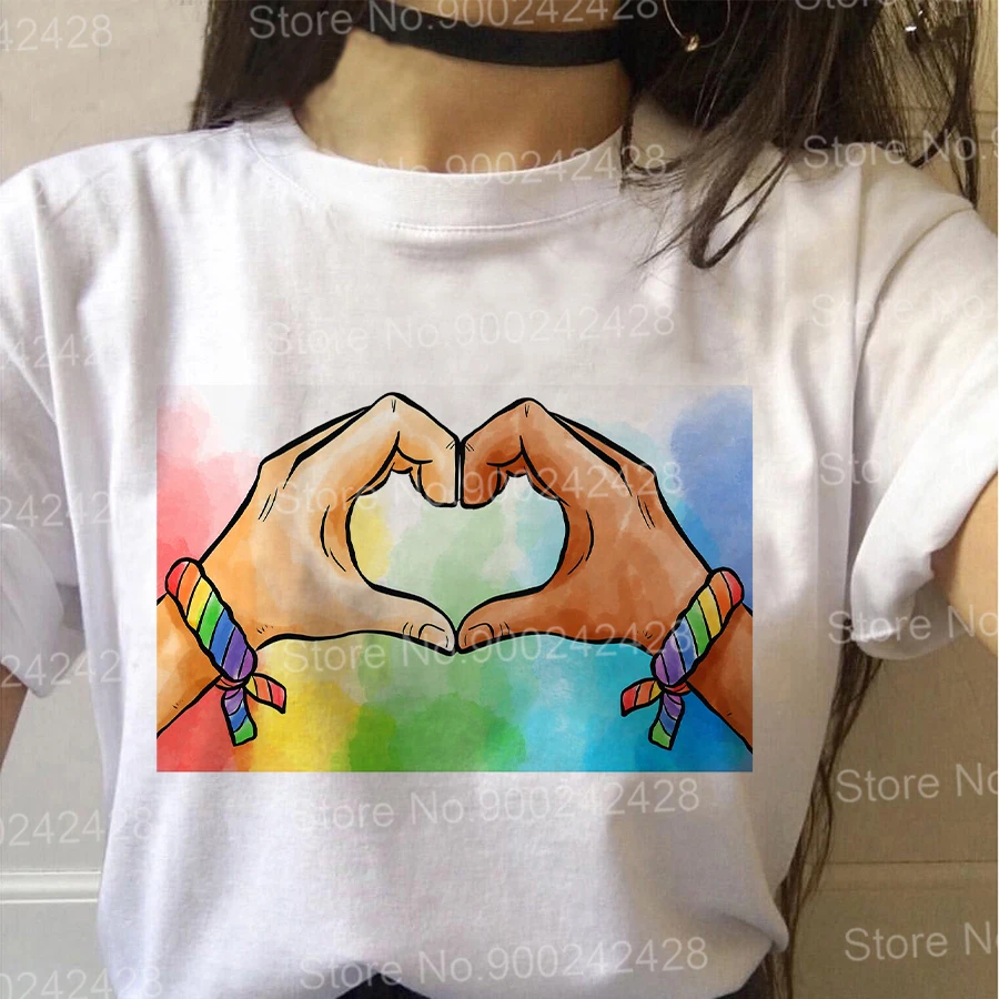 Meilė Laimi marškinėliai moterims Harajuku Estetinės Akvarelė rašalinis LGBT Pride Tees Ulzzang Gėjų Meilė Yra Meilė tshirts Tumblr Grunge Viršūnės