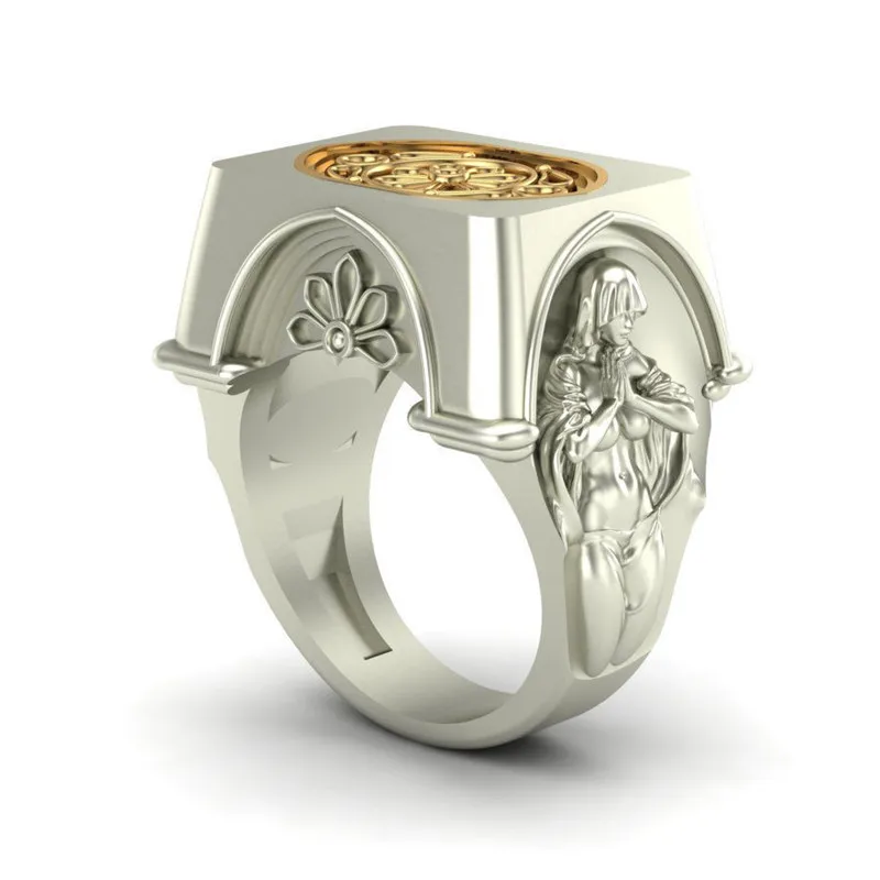 Mergelės Marijos Malda Žiedas Vintage Mados Dvi Tonas Žiedai, Moterų, Vyrų, Aukso ir Sidabro Spalvos Piršto Juosta Krikščionių Antikvariniai Papuošalai