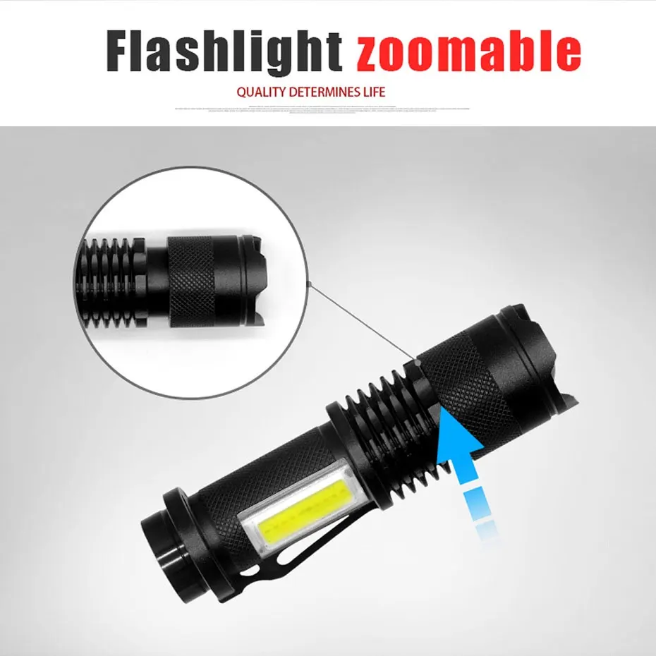 Mini Nešiojamos Darbo Flash lempa 380LM K5+COB LED Žibintuvėlis ZOOM fakelas žibintuvėlis gyvenimo Apšvietimo žibintų Naudojimo 14500 / AA Baterijos