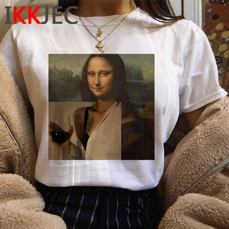 Mona Lisa Estetinės Vintage Marškinėliai Moterims Juokingas Animacinių filmų Harajuku T-shirt Ladies Grafinis Mados Marškinėlius Streetwear Viršuje Tee Moteris