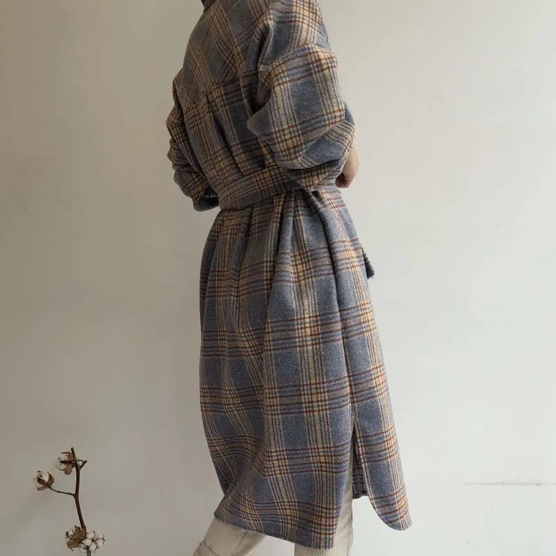 Moteris Rudens-Žiemos Ilgas Vilnonis Pledas Marškiniai, Švarkas ilgomis Rankovėmis plius dydis Tvarstis Elegantiškas Paltas Outwear vintage Suknelė Kailis