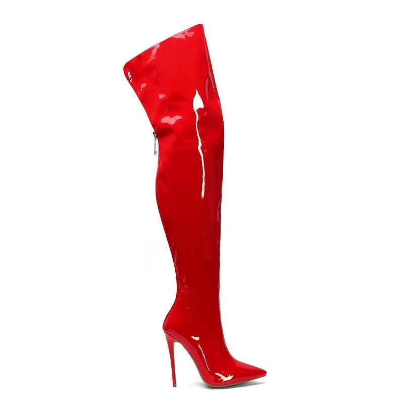 Moteris juoda raudona lakinės odos aukštakulniais batais seksualių aukštakulnių pažymėjo tne ponios rudenį, žiemą per kelio ilgi batai moteris
