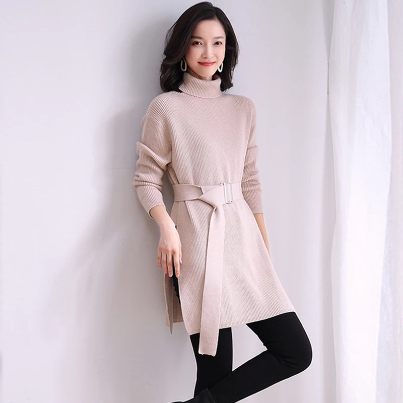 Moterų Derliaus Stilingas Korėjos Ilgai Stiliaus Megzti Pusės Split Megztinis Žiemos Golfo Prarasti Šiltas Storas Varčias Megztinis 2020 Naujas