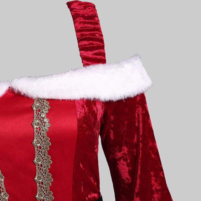 Moterų Kalėdų Dress Pūkas Susiuvimo Plius Dydis Off Shouler Šalis Santa Dress Up Harajuku Vidurio Blauzdos Ilgio Suknelė Moterų Panele