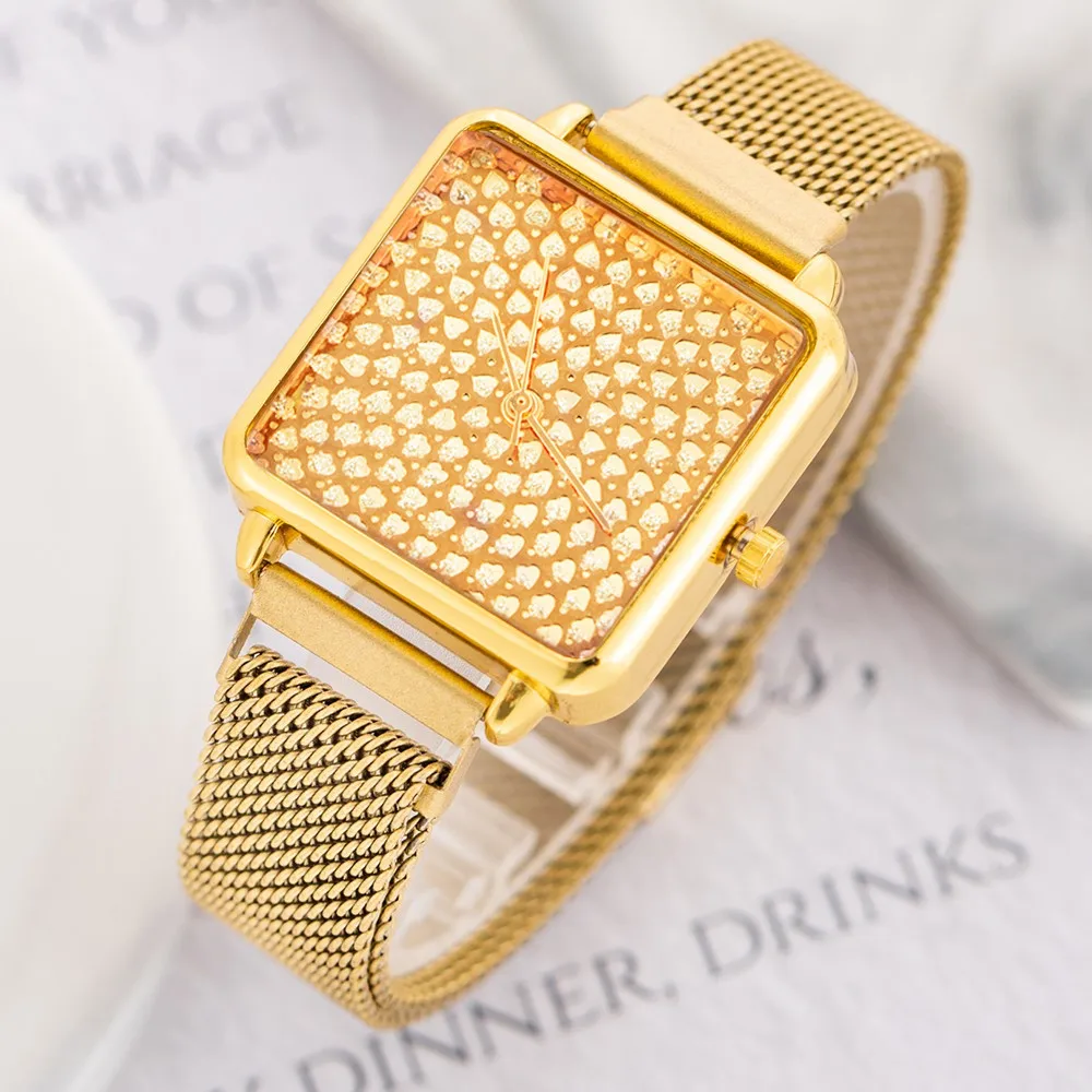 Moterų Laikrodžiai 2020 Prabanga kalnų krištolas Rose Gold Square Dial Žiūrėti Nerūdijančio Plieno Watchband Mergaitės Žiūrėti zegarek damski