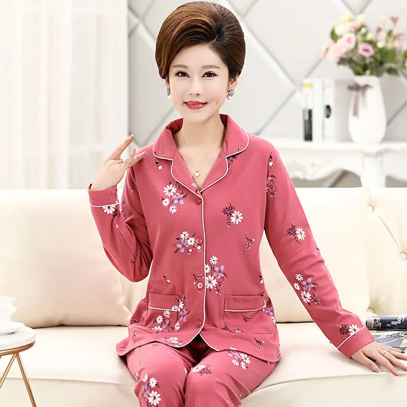 Moterų Pižama Nustatyti Gėlių Medvilnės Moterų Drabužiai Sleepwear Turn-žemyn Apykaklės Moterų Homewear Pižamos Loungewear Pijamas Mujer