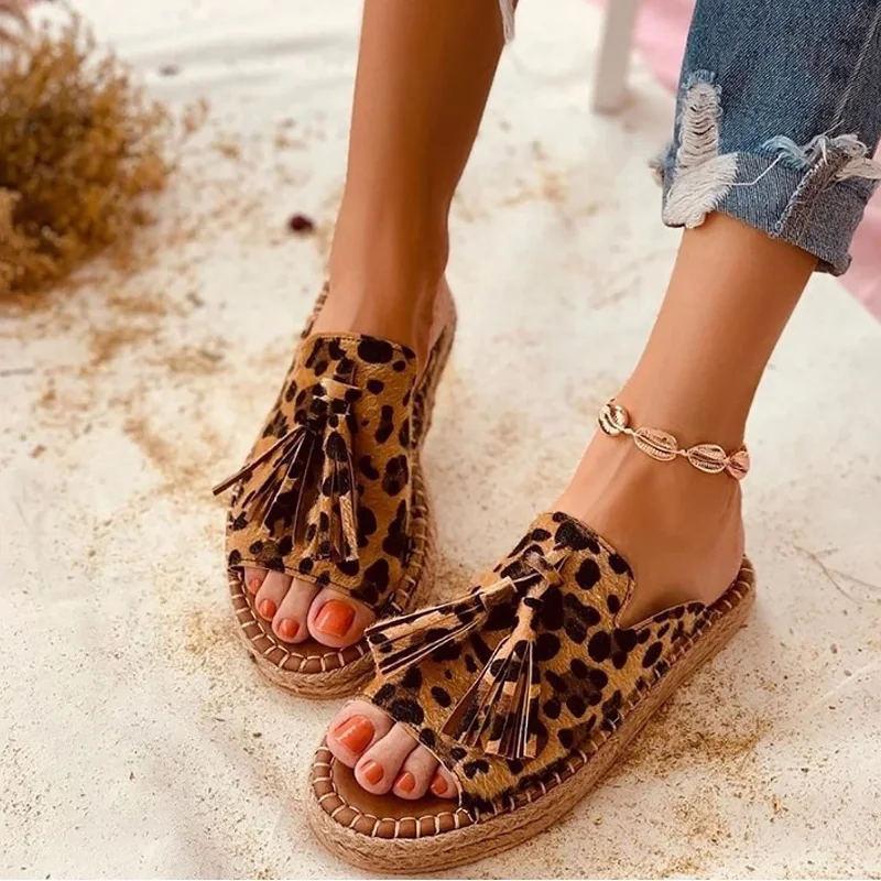 Moterų batai 2020 naujas mados leopardas spausdinti kutas plokščiadugnis didelio dydžio sandalai ir šlepetės vaikams
