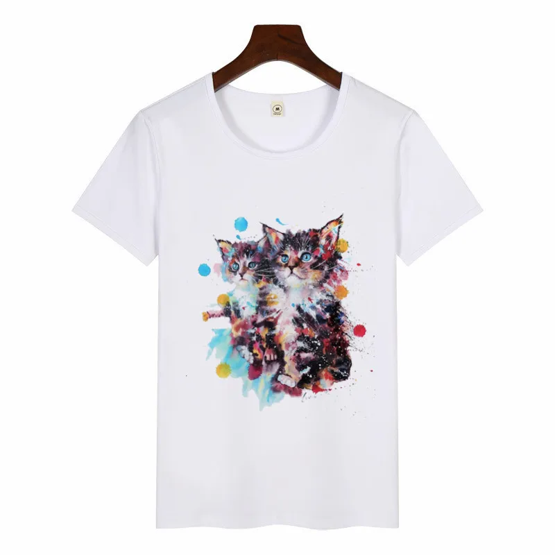 Moterų katė piešimo spausdinti marškinėliai Atsitiktinis Spausdinti Grafinis Tee moterų Spalvinga marškinėliai Vasaros Harajuku ropa mujer Trumpas Rankovėmis Viršūnes