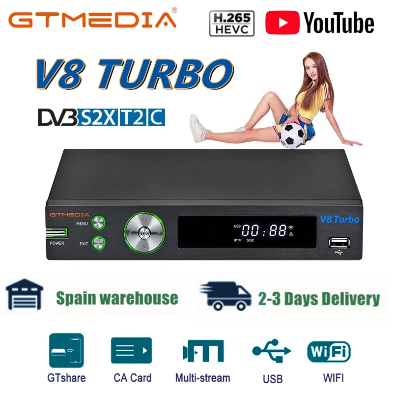 NAUJAS GTMEDIA V8 Turbo,DVB-S2/T2/Kabelinė,Palydovinis Imtuvas,WIFI,IPTV, Ispanija,IPTV Europoje,H. 265,CA kortelės lizdas,PK V8 Pro2,V8 NOVA,V7 PRO