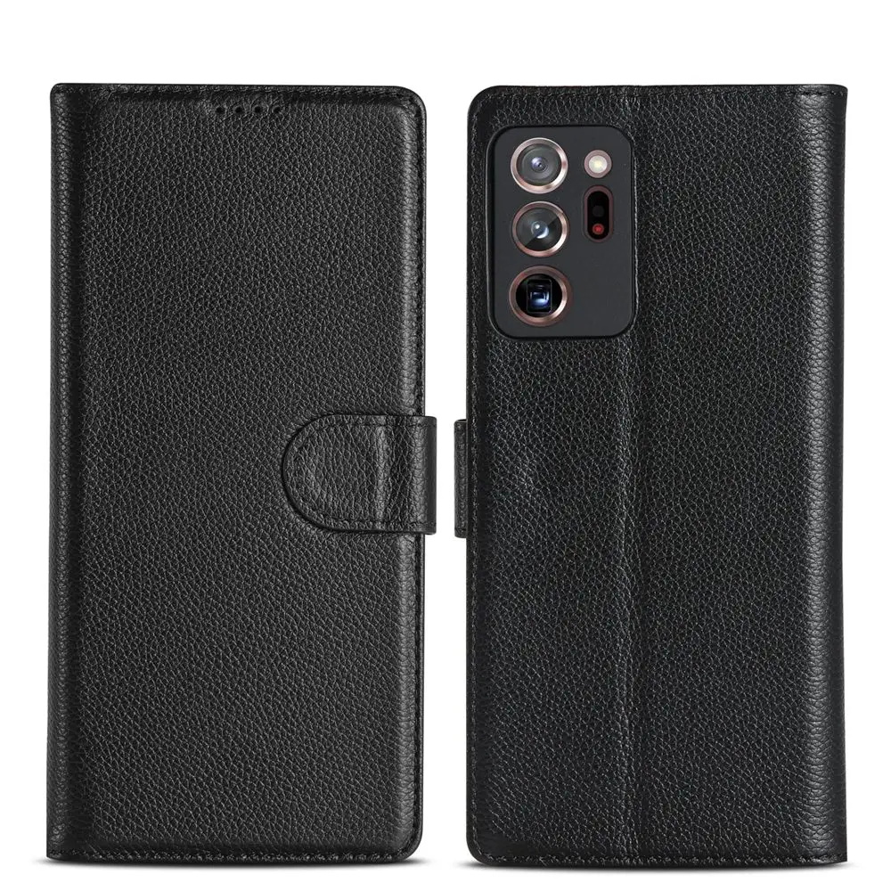 Natūralios Odos Flip Case for Samsung Galaxy Note 20 Ultra Atveju, Ličiai Grūdų Telefono Krepšiai, Dėklai, skirti Samsung Note20 Ultra Dangtis