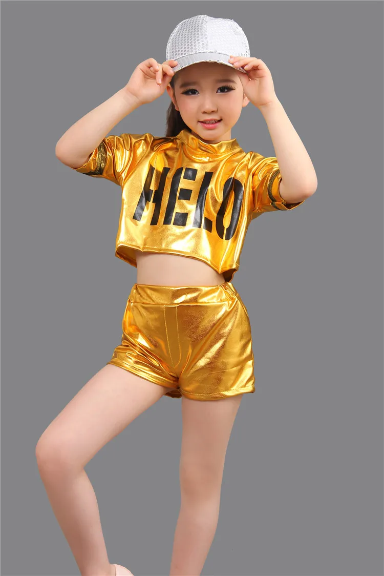 Nauja Vaikų Džiazo Šokis Modernus Cheerleaders Kostiumai Hip-Hop Berniukas Mergaičių Šokių Viršaus Ir Kelnės Blizgančiais Naudingumo Drabužių Rinkinys