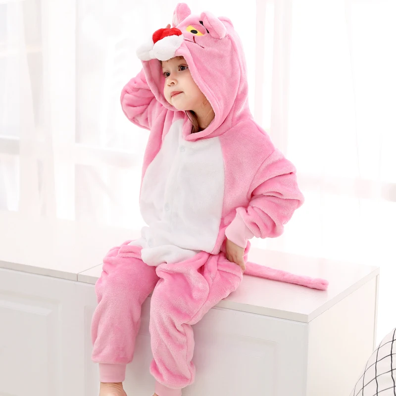 Nauja Vaikų Gyvūnų Pižama, Žiemą Šilta Mergaitė Berniukas Vaikai Pajama Animacinių filmų Pantera Dygsnio Panda Cosplay onesie Gobtuvu Mielas Sleepwear