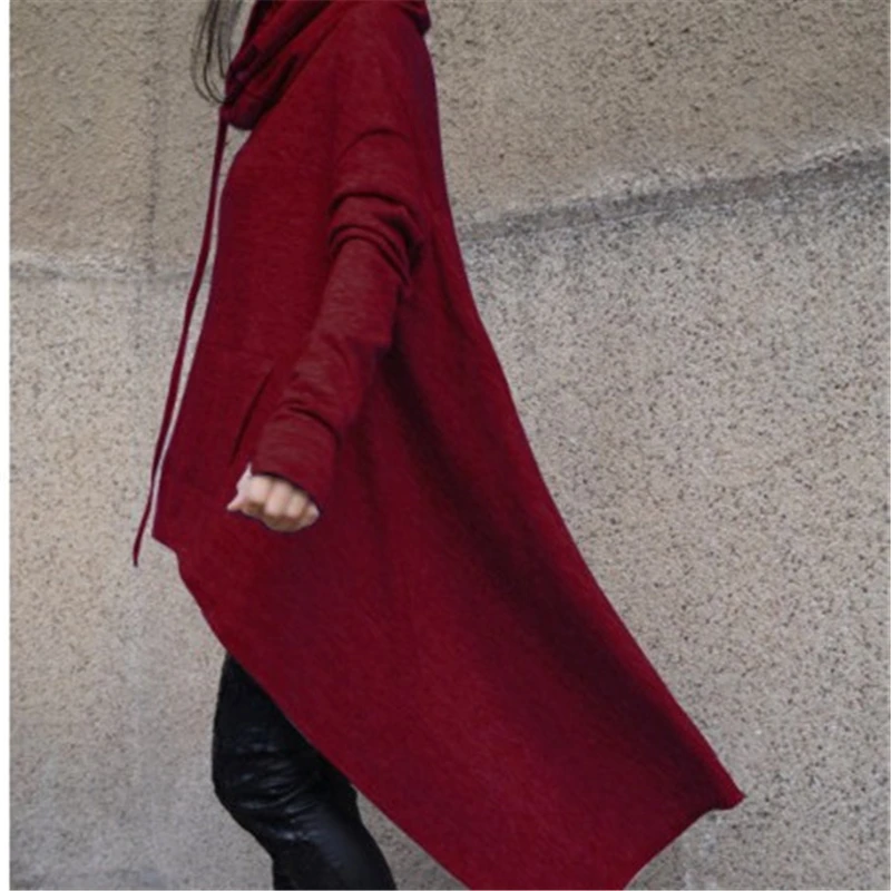 Naujas 2018 mados high street vientisos spalvos ilgi Megztiniai su gobtuvu ponios laisvalaikio Hoodies prarasti ilgomis rankovėmis megztinis plius dydis
