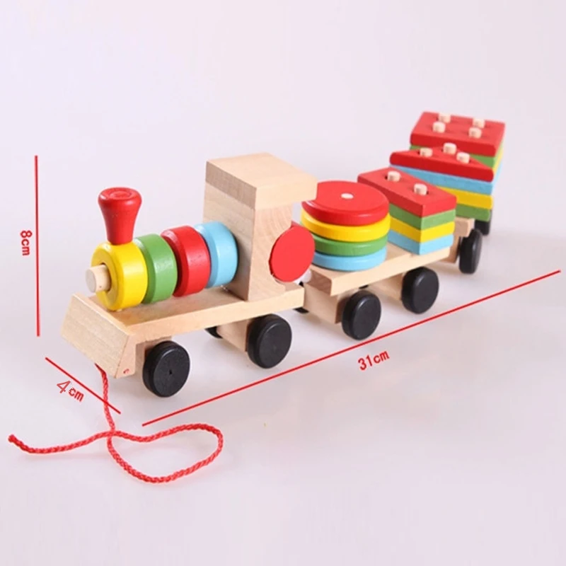 Naujas 2019 Vaikų Vystymosi Kūdikių Žaislai, Mediniai Traukinio Sunkvežimių Nustatyti Geometrinis Blokai Nuostabi Dovana Žaislas