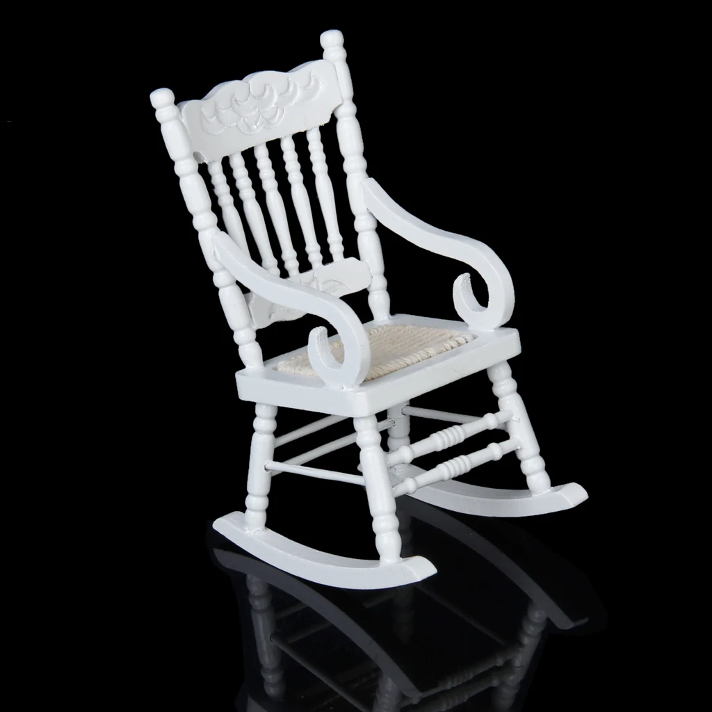 Nauji Karšto 1/12 Miniatiūriniai Lėlių Medinė Supamoji Kėdė Modelio Baltos spalvos Klasikinis Modeliavimas Baldai Vaikams, Žaislai, Vaikų Lėlės Accessor