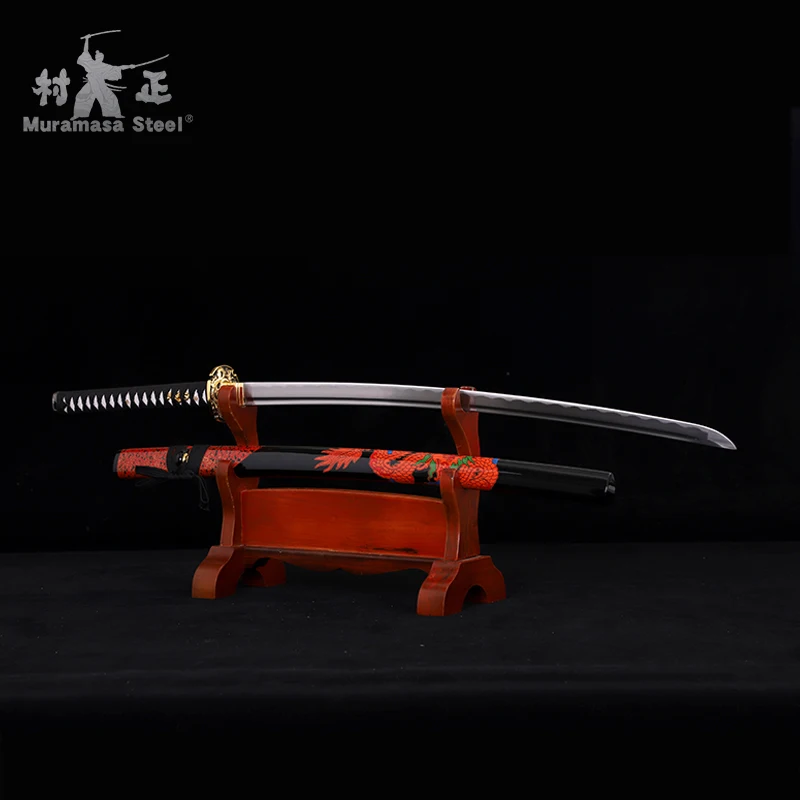 Nekilnojamojo Japonijos Katana-1045 Anglies Plieno Ašmenys Serijos Full Tang Skustuvas Aštrių Medienos Apvalkalą Raudona/Juoda /Dragon Samurajų Kardu
