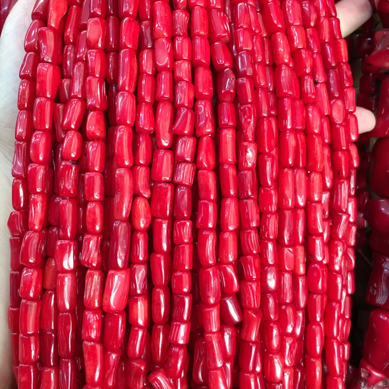 Nereguliarus cilindro formos koralų karoliukų, raudona 5x10-6x10mm akmens, Koralų koralų karoliukų papuošalai priėmimo 