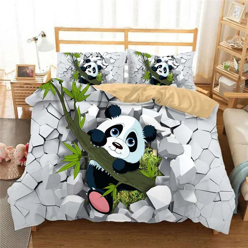 Panda patalynės komplektas queen size vaikai antklode padengti rinkinys su užvalkalas šalikas padengti patalynė dvigule lova rinkinys