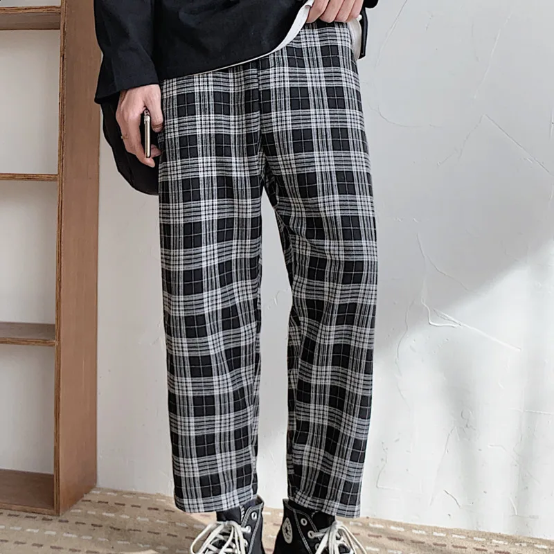 Pavasario Medvilnės Pledas Kelnės, vyriškos Mados Retro Atsitiktinis Tiesios Kelnės Vyrams Streetwear Laukinių Prarasti Hip-Hop Mens Kelnės S-2XL