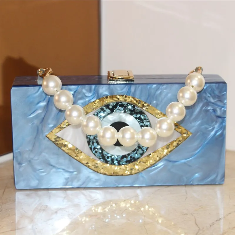Pearl Blue Aukso Blogio akių maišą Moterų sankabos krepšys vakare maišelį femme pochette maišelį prabanga Akrilo dieną Sankabos bling šaliai, Rankinės, piniginės