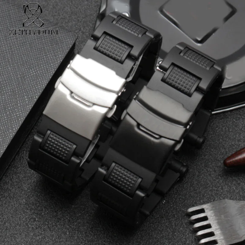 Plastikiniai plieno laikrodžius juosta 22mm Watchband collocation poveikio juoda sidabrinė sagtis Pakeitimo Žiūrėti Dirželio Plotis Dovana