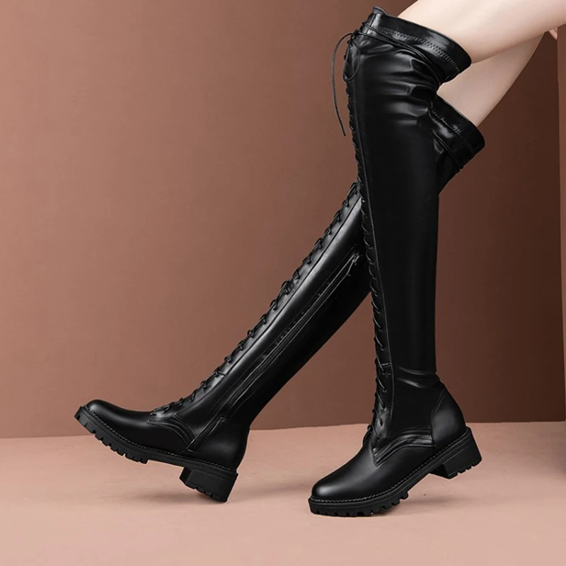 Plus Size 33-52 2020 Naujas Seksualus Ponios Nėriniai Per kelius siekiantys Batai Platfrom Ilgai Moterų Batai aukštakulniais Batais zapatos de mujer