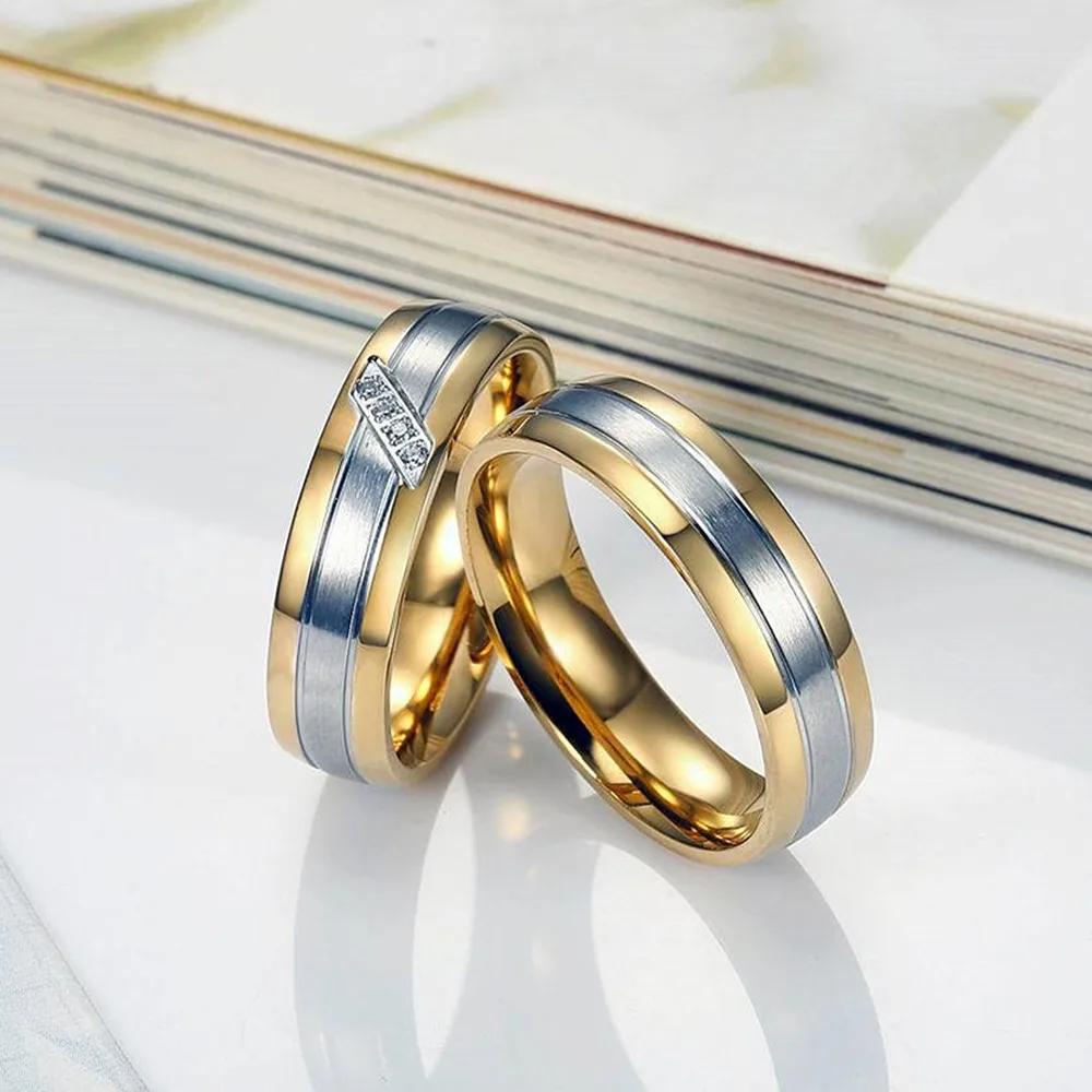 Porų žiedus, vyrų ir moterų jam &jos AAA cirkonis deimantai, aukso tonas, nerūdijančio plieno, titano vestuvės vestuvinis žiedas papuošalų rinkinys