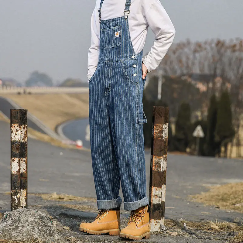 Privathinker Japonijos Dryžuotas Vyrai Džinsinio audinio Chalatas 2020 korėjos Vyrų Prarasti Pločio Kojų Džinsus Rompers Streetwear Vyras Atsitiktinis Kelnės