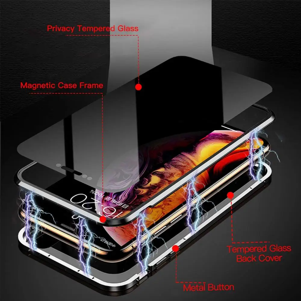 Privatumo Magnetinio Atveju, Samsung Galaxy A50 A51 S20 Dvigubo Grūdinto Stiklo Metalo Bamperis Anti-Peep Dangtelis, skirtas 