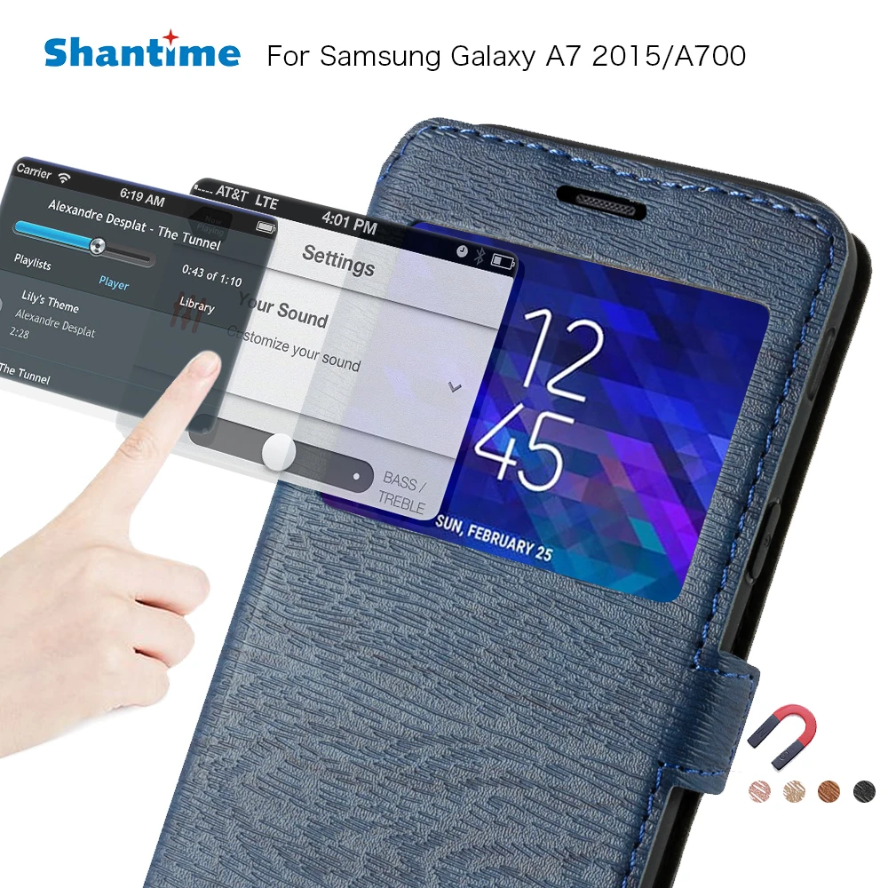 Pu Odos, Telefono Dėklas, Skirtas Samsung Galaxy A7 Flip Case For Samsung Galaxy A700 Peržiūrėti Langų Knyga Atveju Tpu Silikoninis Galinio Dangtelio