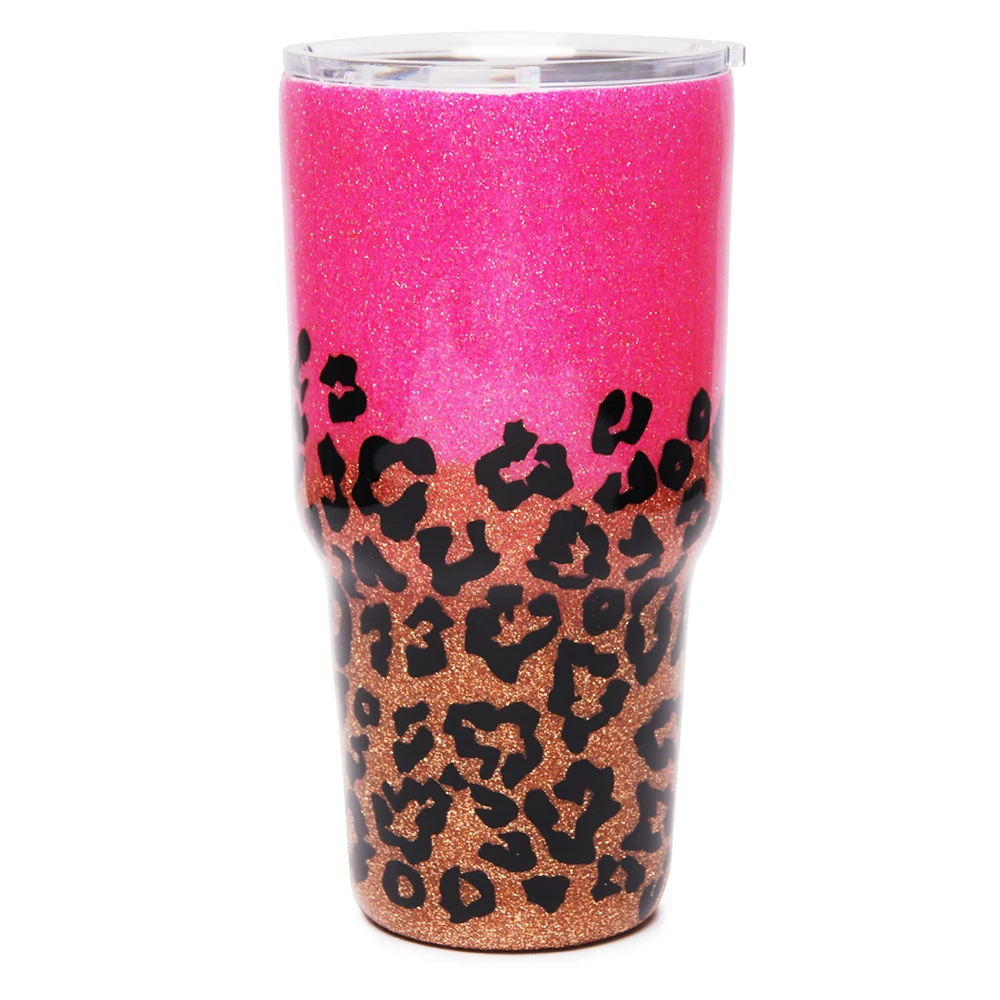 Rankų darbo Blizgučiai Pink Leopard Epoksidinės Masažuoklis 30oz Blizgučiai Nerūdijančio Plieno Cheetah Taurės Kelionės Dovana Vandens Turėtojas DOM1172