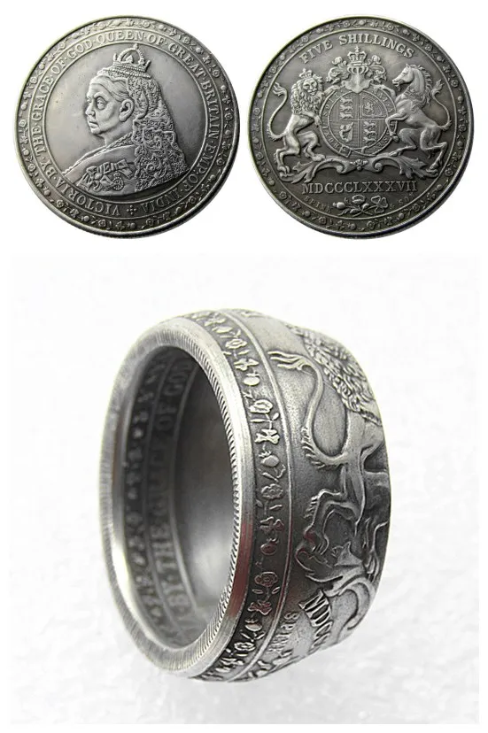 Rankų darbo Žiedas Monetų UF(10), Jungtinė Karalystė 1887 Vienas Crown Victoria 