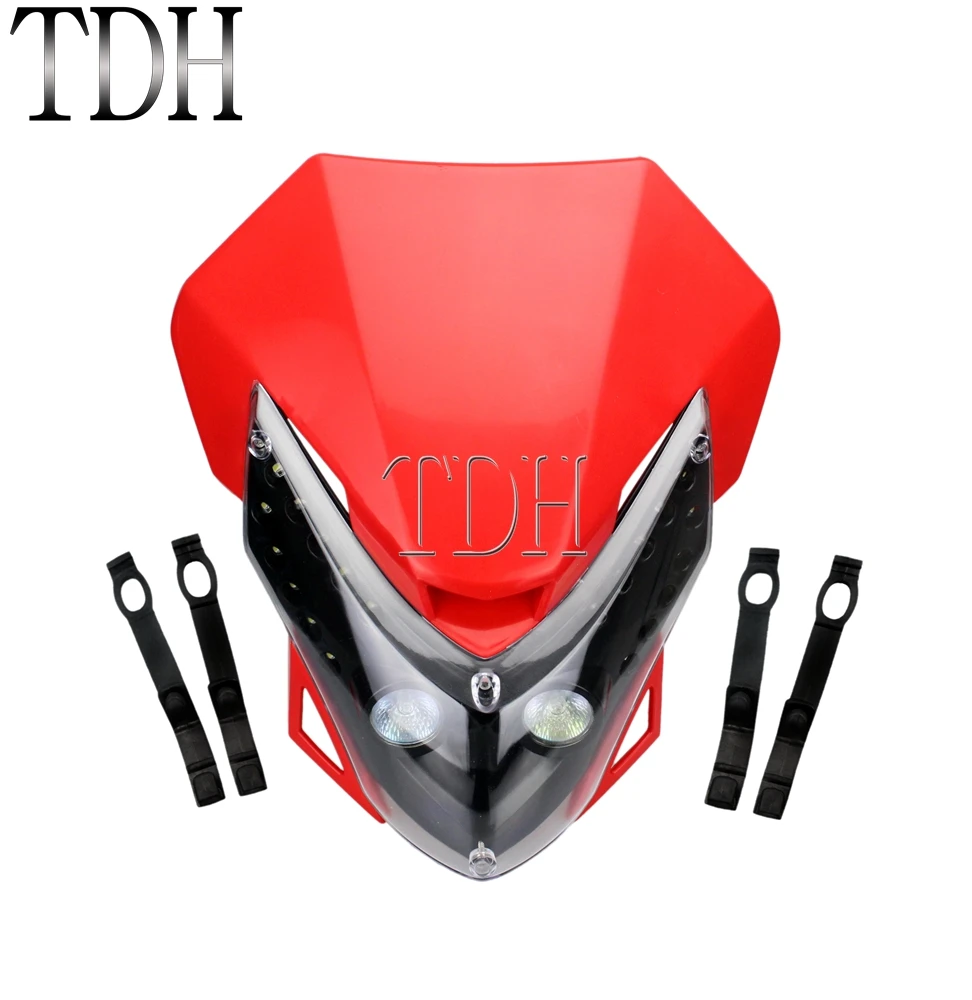 Raudona Motociklo priekinis žibintas Žibintai Enduro Dirt Bike LED Vizija Galvos Šviesos Ducati Suzuki, Honda XR BAF WR 450 250 TTR Universalios