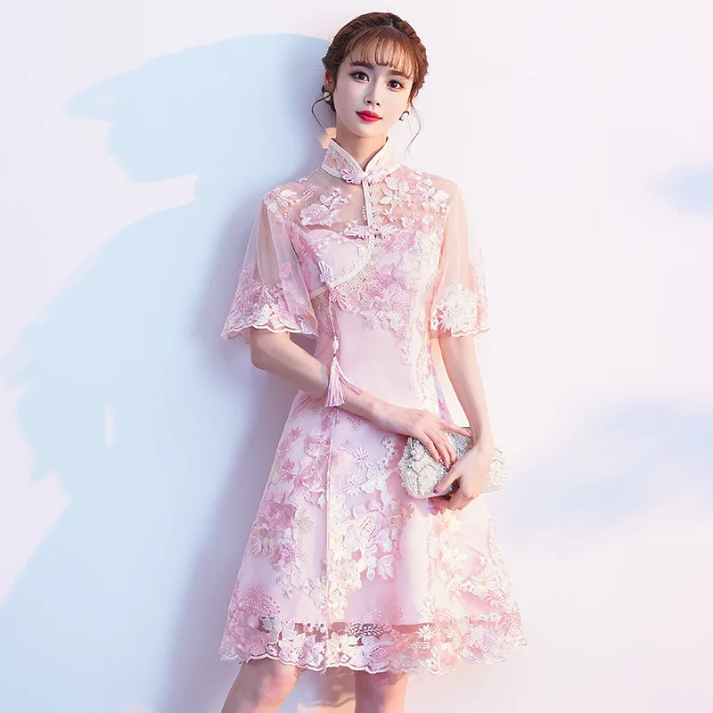 Rausvos spalvos, Saldus, Negabaritinių 3XL Vestidso Lady Cheongsam Naujovė Prom Šalis Suknelės Suknelė Kinų Stiliaus Elegantiškas Nėrinių Qipao S-190521-21