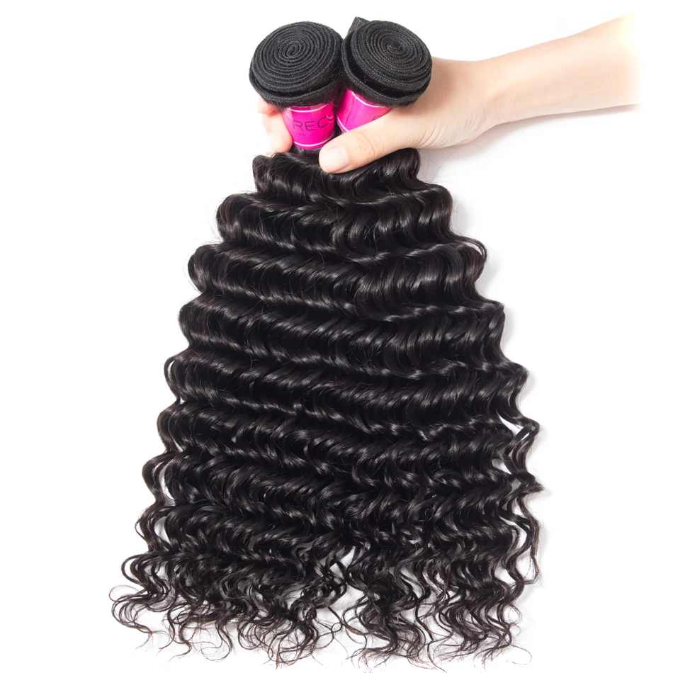 Recool Plaukai Giliai Banga Brazilijos Plaukų Pynimas Ryšulių 3 Ryšulius Spręsti, Natūralių Spalvų Plaukų Audimo 3Pcs/Daug Remy Human Hair Extension