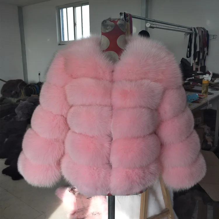 Rf0 Moterų Žiemos Klasikinio Nekilnojamojo Fox Fur Coat 5 Žiedas Juostuotas Natūralus Kailio Striukė